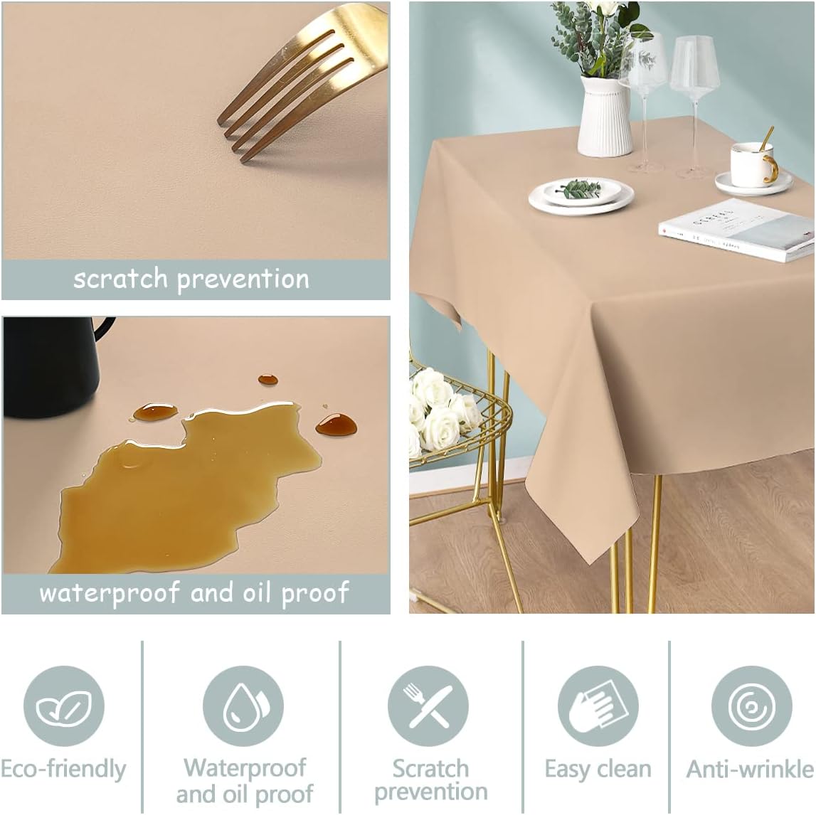 Table Cloth for Rectangle Tables Soft Leather Tablecloth Waterproof Wipeable Table Cover for Parties,Picnic and Camping Outdoor Tablecloths(Neutral 54" x84)