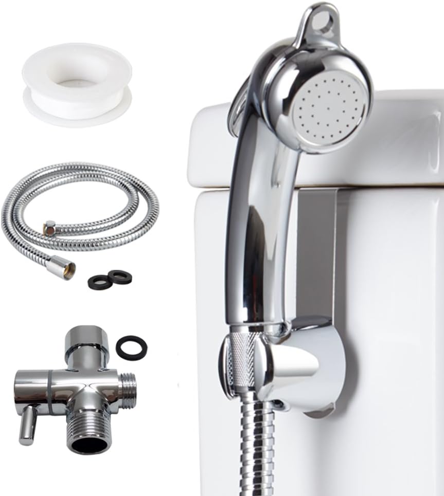 AWESON BATHROOM Handheld Bidet Sprayer, Shattaf, Bidet Attachment - Cloth Diaper Sprayer Combo With T- VALVE, 1.2m / 48 inch Stainless Steel Shower Hose, Holder and Hook (ABS D)