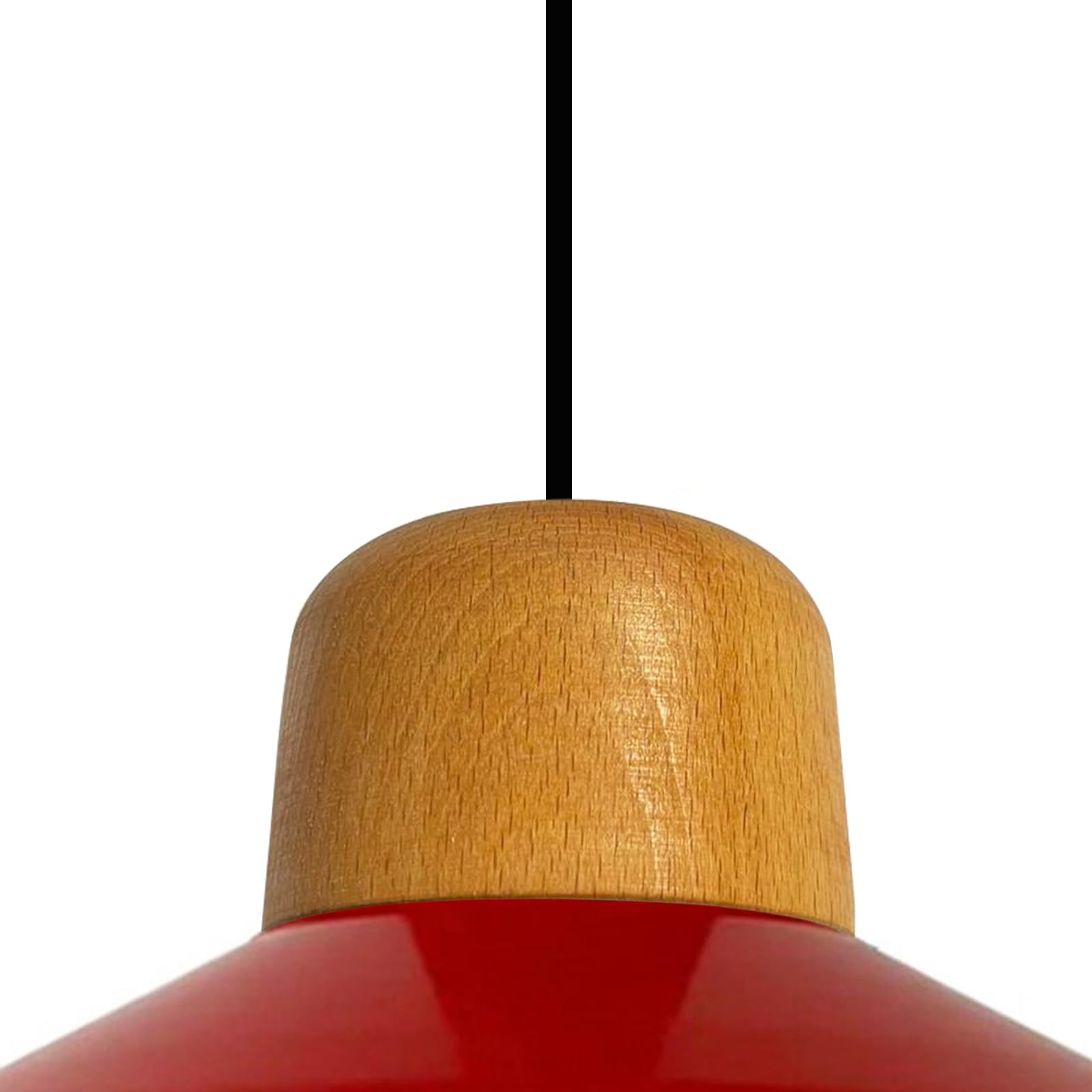 Bamyum Lampadario a Sospensione Vintage Industriale - 40 cm Diametro, Lampada in Legno, Rosso