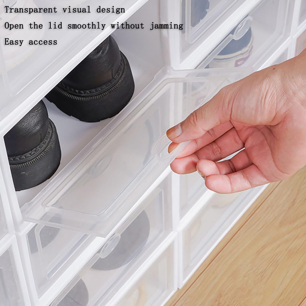 Cajas de zapatos apilables transparentes plegables que ahorran espacio para armario y dormitorio, 38 unidades, solución de almacenamiento de plástico verde para espacios pequeños