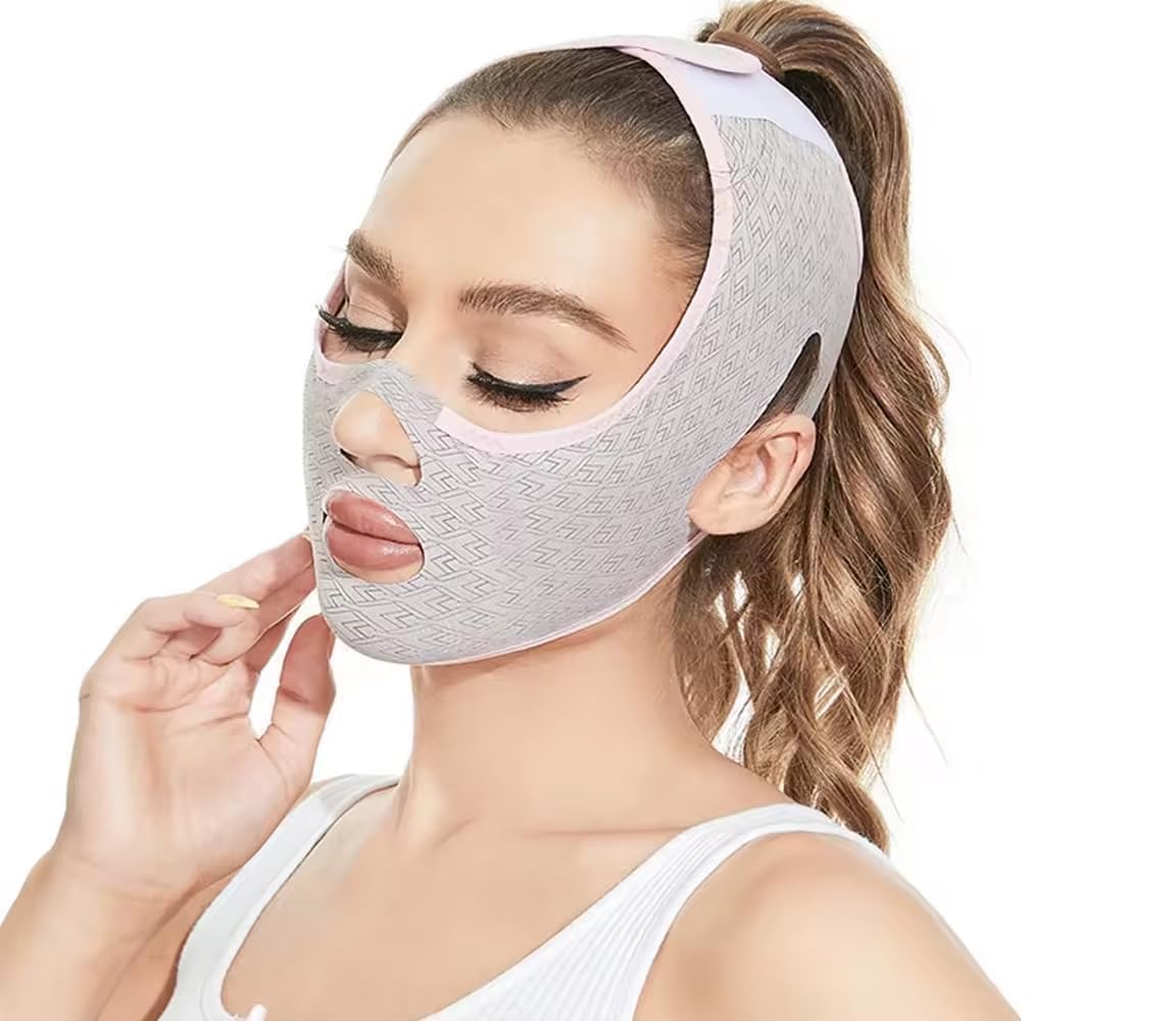 PANDANUS Facial Slimming Belt, Double Chin Reducer Reusable V-Shape Face Mask for Men & Women Facial Shaped UP Lift Belt, Slim Cheeks Lifting Jaw Line Shaper Anti Wrinkle Strap Elastic Face (1 Pcs)