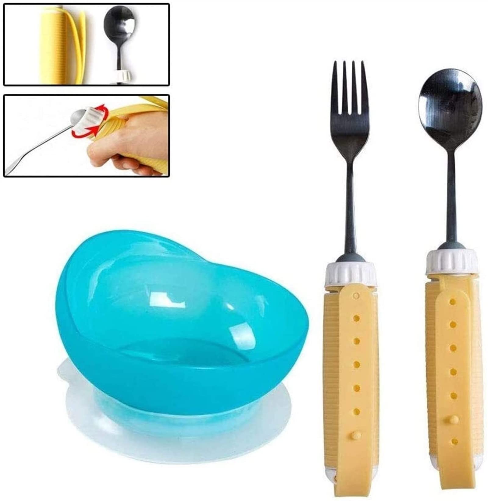 Juego de cubiertos antisacudidas para temblores, artritis y parkinson – Kit de cuchara, tenedor y cuenco resistente a derrames para comer fácilmente