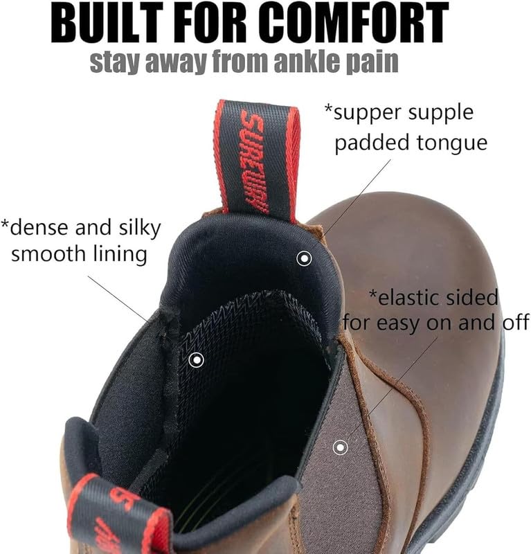 Image of SUREWAY Men's Slip-On Work Boots for Men,Full Grain Leather,Anti-Static,Water /Slip Resistant,Fire Station Mechanic Industrial Construction Safety Boots /Shoes for Men