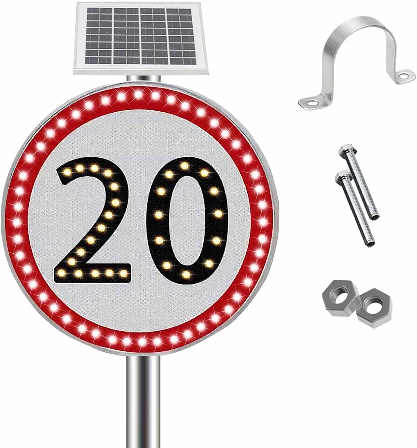 Speed Limit (10-90) MPH Sign, 24"/30" Solar Traffic Signs Lights, Powered by solar panels, Customizable numbers, with Accessories, For Roads, Schools, Parking Lots 20-24in