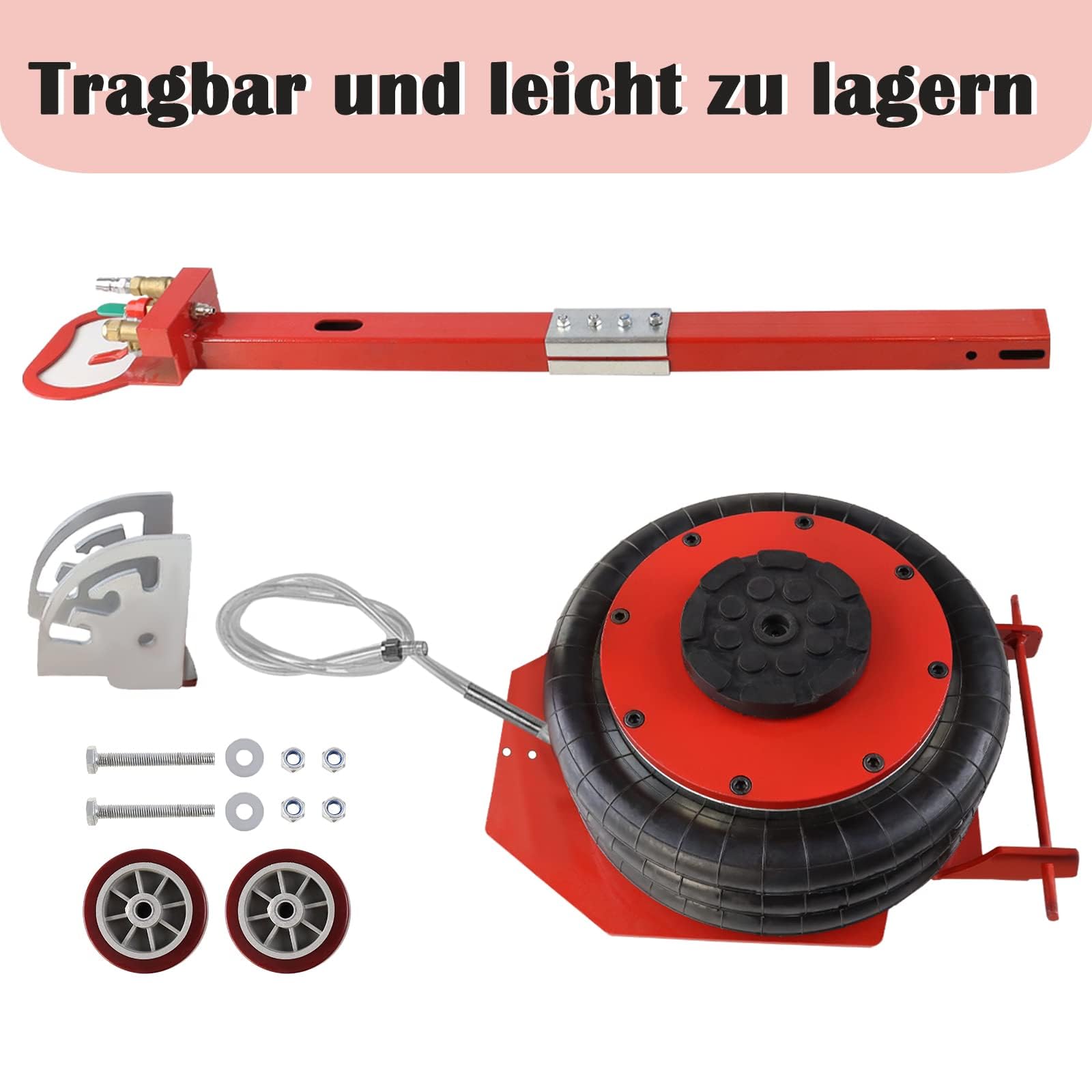 LILIIN Cric pneumatico 3T - Cric per auto, altezza di sollevamento: 150 – 400 mm - Cric ad aria con maniglia, cric per riparazione, in rosso e nero
