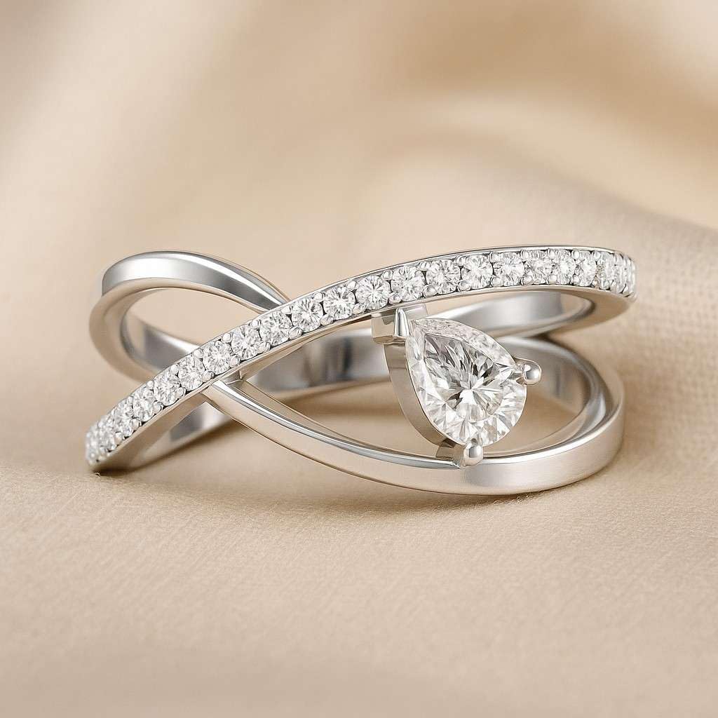 Diamond Ring for Women in 14K Gold or 925 Sterling Silver – Lab Grown Diamond Accents – Crisscross Band Ring – April Birthstone Gift Jewelry