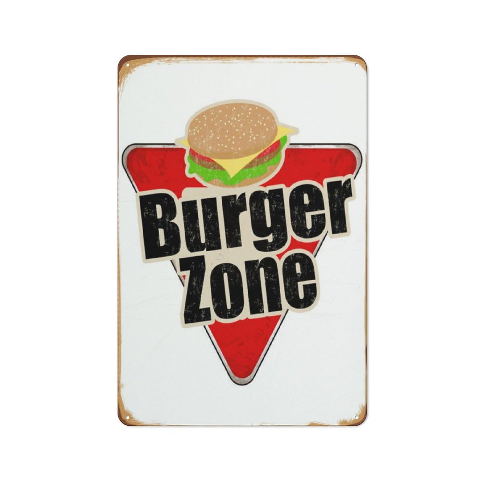 peiyeety Vintage Burger Zone Hamburger C Stand Cheeseburger Foodie Lover Food Novelty Poster Metal Aluminium Tin Sign Wall Decor 8"x12"