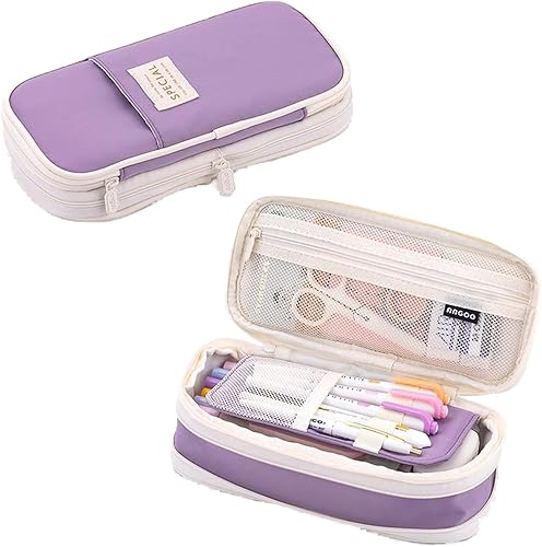 Miniatura 4 de WAFJAMF Estuche para lápices de gran capacidad con cremallera Bolsa de almacenamiento portátil para viajes de oficina - Azul oscuro