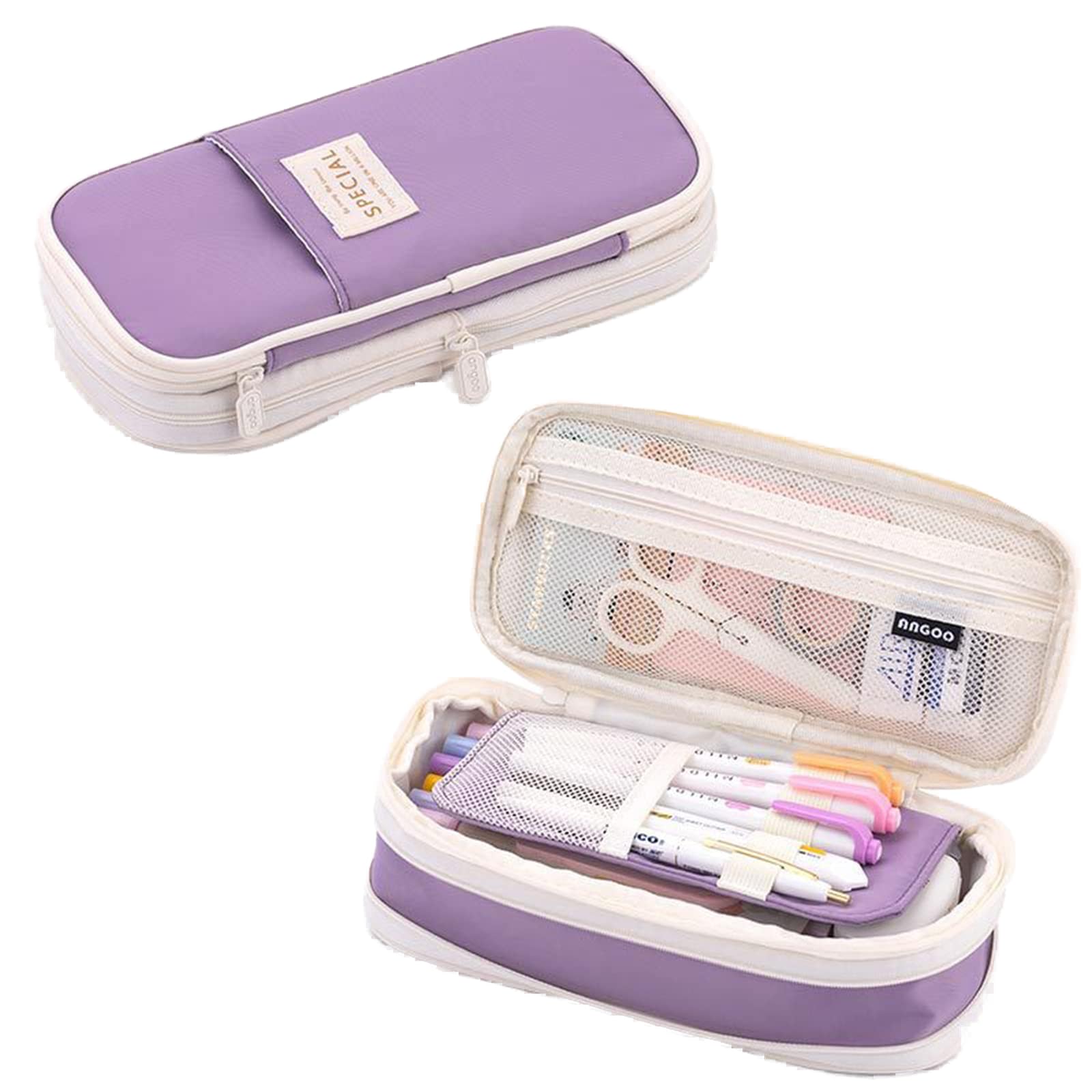 WAFJAMF Large Capacity Pencil Box with Zipper Large Capacity Storage Bag Pen Pouch Case for Office Travel - Purple