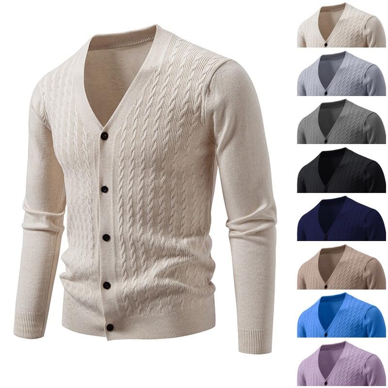 Mens Cardigan Sweaters with Buttons V Neck Cable Knit Lightweight Soft Knitwear Slim Solid Color Workcardigan2