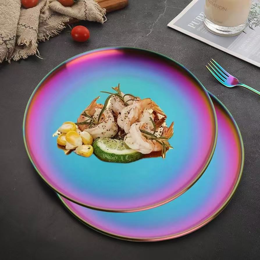 Amazon.com | JYJFGSFA Rainbow Stainless Steel Dinner Plates Set
