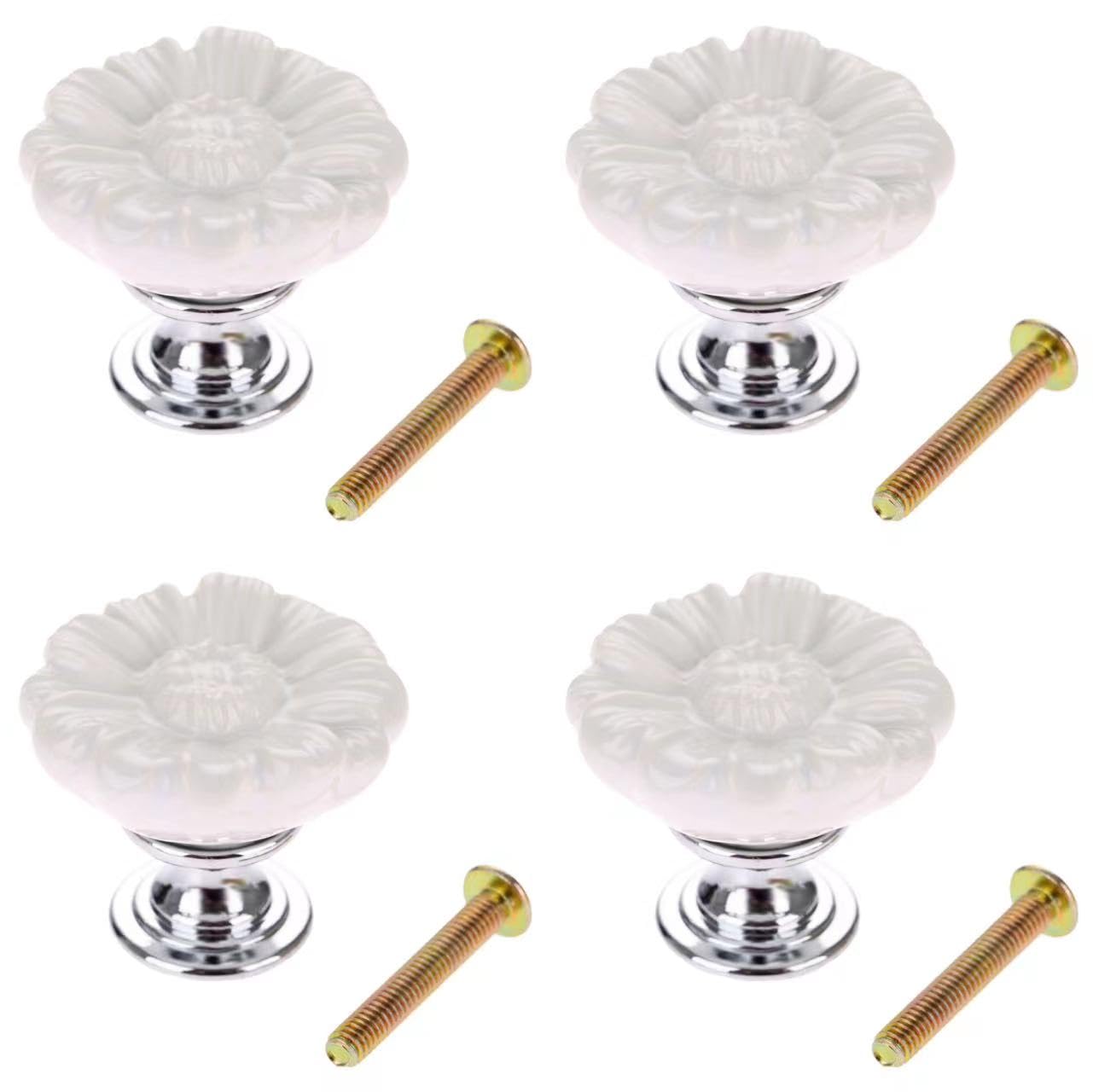 MUXSAM Vintage Flower Cabinet Knobs Ceramic Kitchen Cupboard Drawer Door Pull Handles (White, 4Pcs)