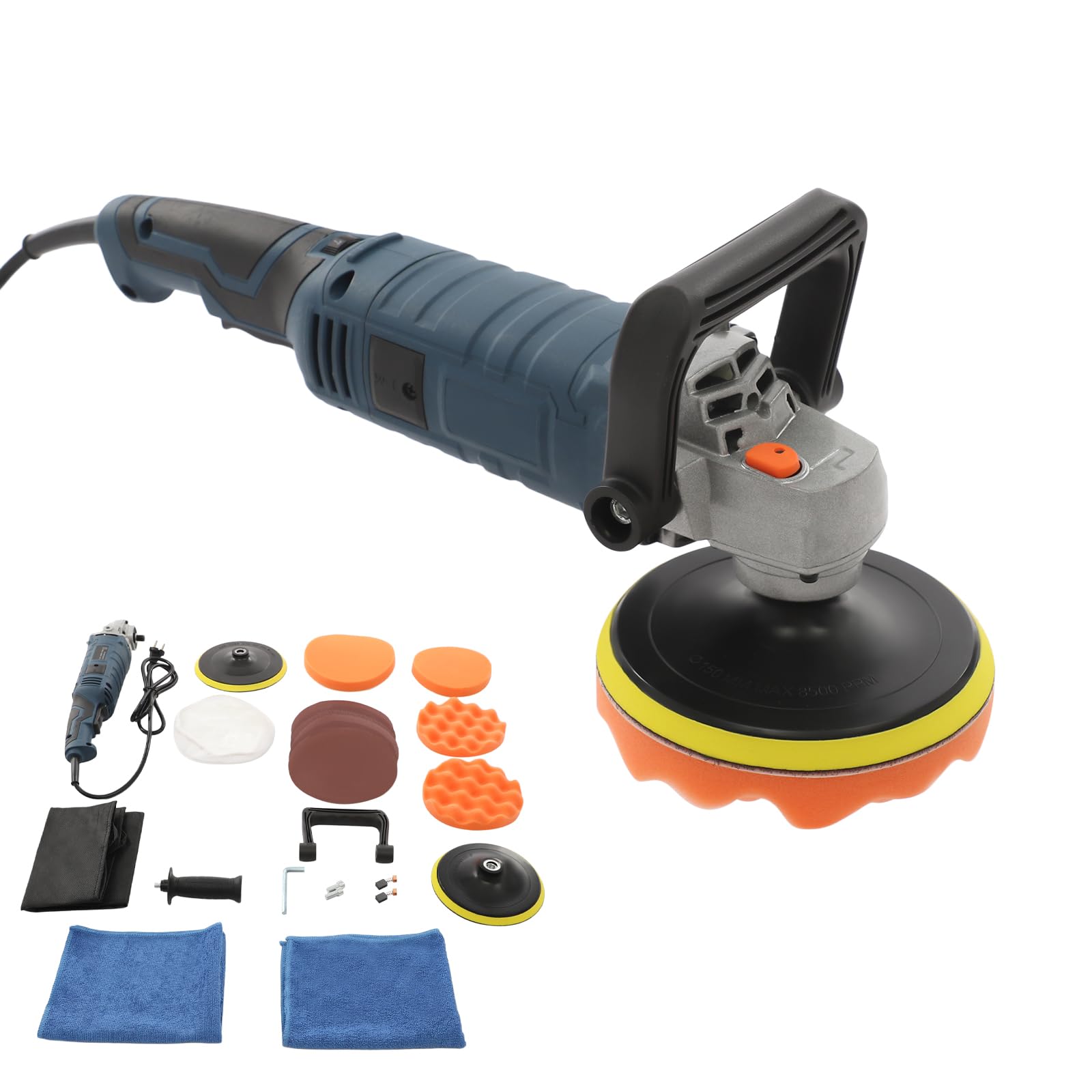 Juego de pulidoras de coche de 1580 W, con 7 velocidades variables, 220 – 240 V, juego de pulidora para el hogar, para uso en vehículos de motor, suelos, etc. (azul)