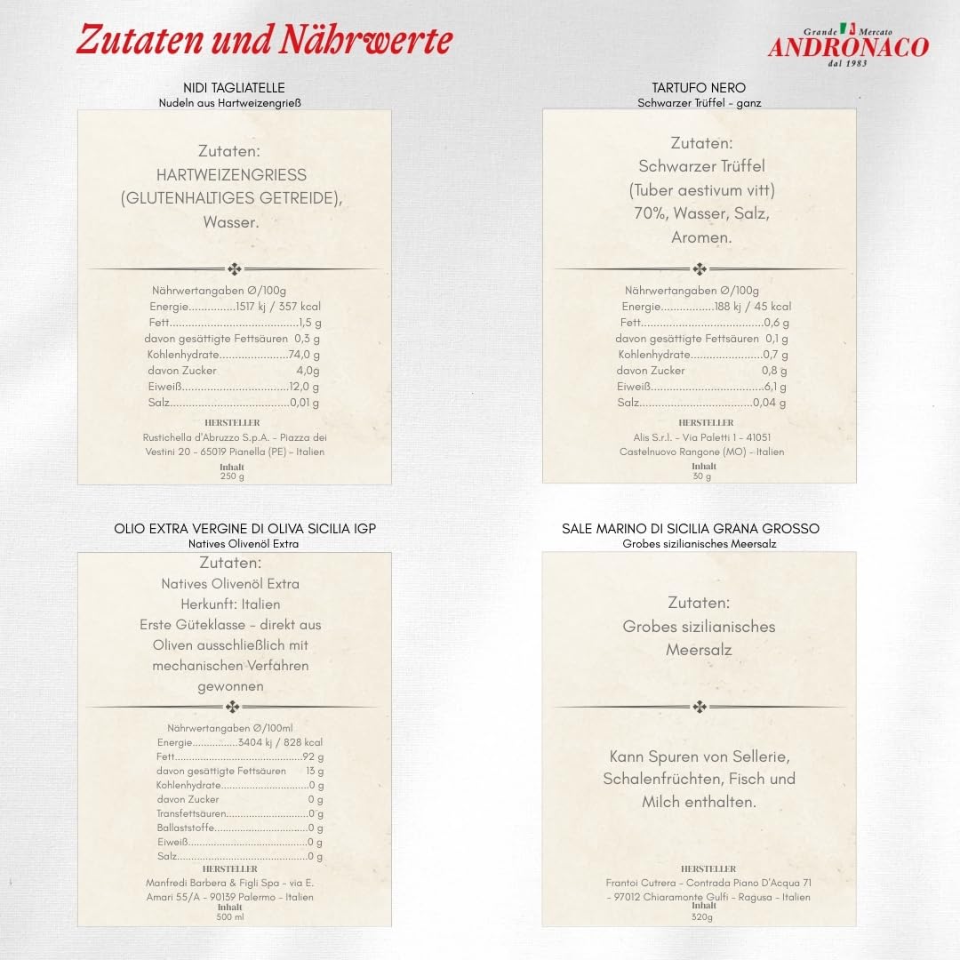 Geschenkset Tagliatelle mit Trüffel – Feinkost-Set mit Trüffelcreme, sizilianischem Olivenöl & Meersalz – Italienisches Gourmet-Set für Genießer