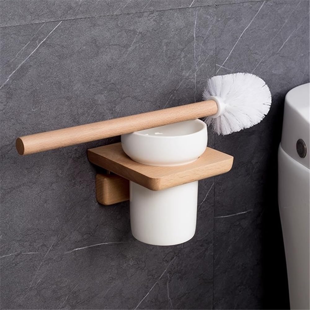 Cepillos de inodoro con cabeza redonda, soporte de pared de madera con plástico para suelo de inodoro