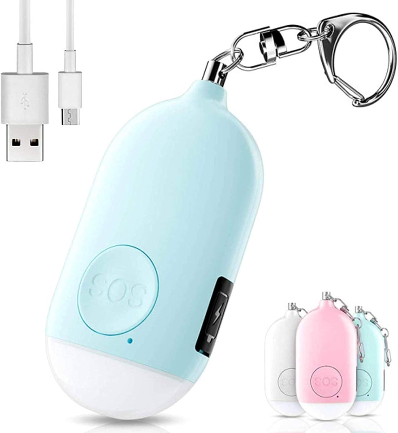 防犯ブザー LEDライト付き ランドセル 防犯警報器 パーソナルアラームサイレンソング1ピース-ミニ緊急LED懐中電灯を備えた130dB自己防衛アラームキーチェーン-少女や高齢者向けの安全な個人保護 防犯アラームUSB充電機能付き130dB爆音 (青)
