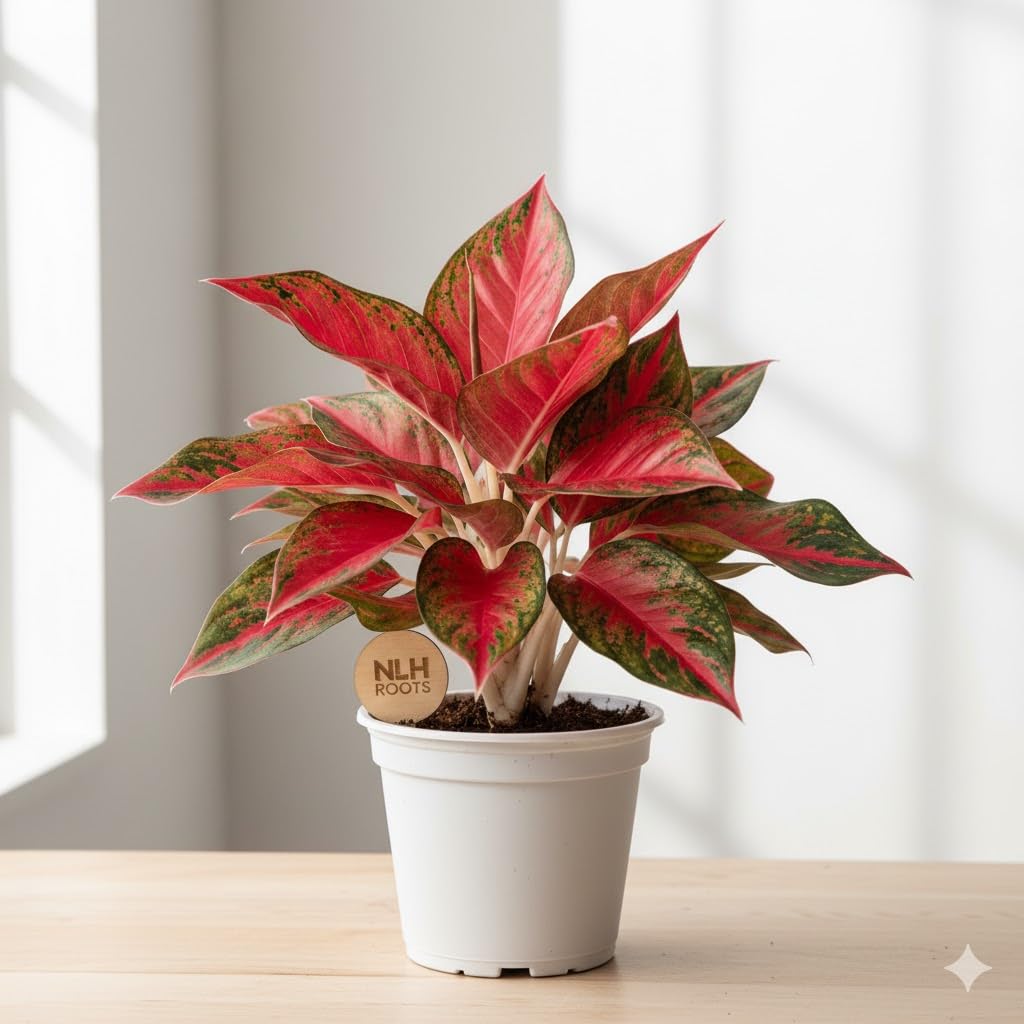 Aglaonema Red Lipstick Indoor Plant, Live Natural Plant in Purple Pot, 7.5 cm, for Home, Office, Living Room Decor NLH_40-image-18