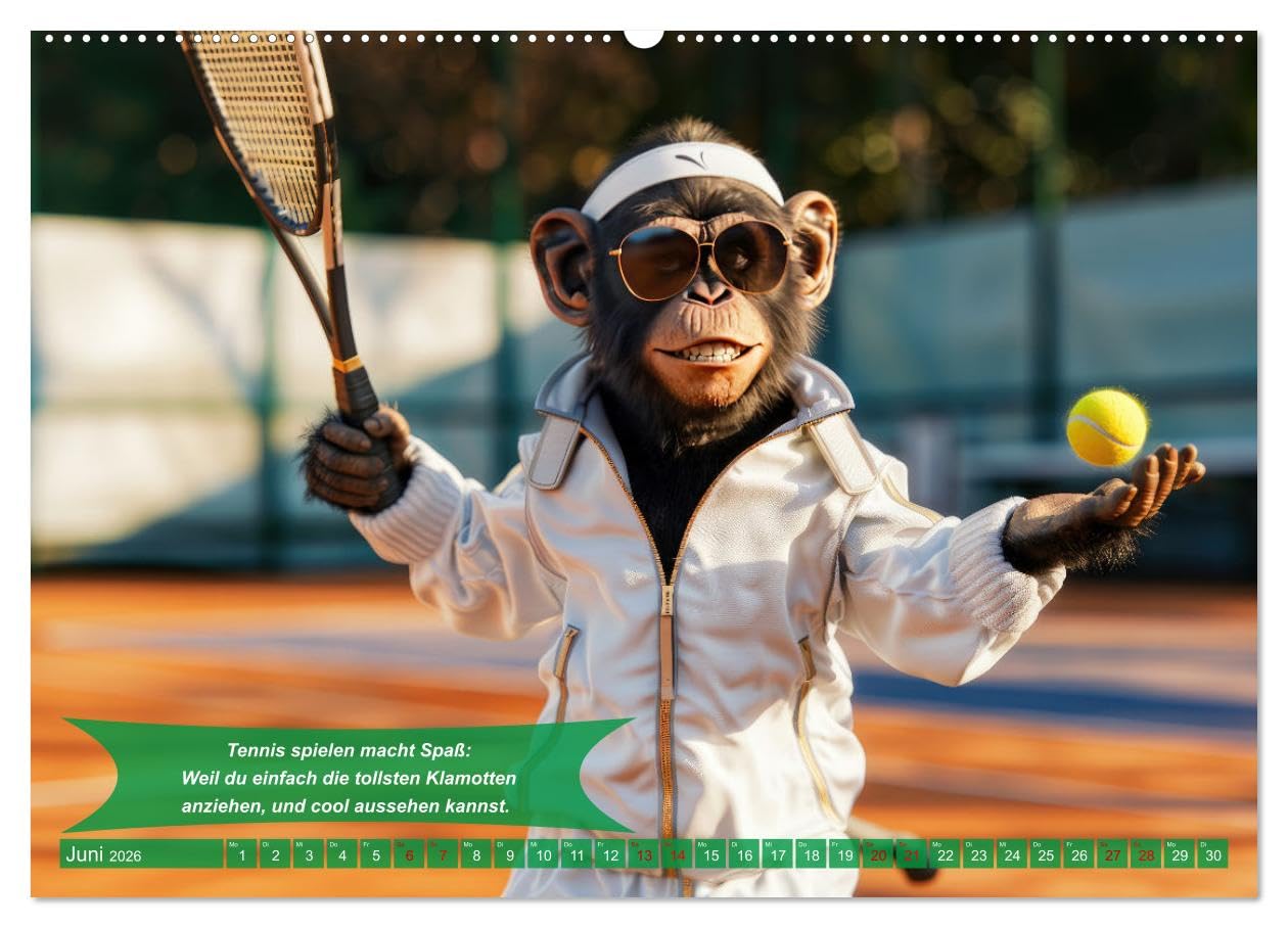 Der tierisch lustige Tennis-Kalender (hochwertiger Premium Wandkalender 2026 DIN A2 quer), Kunstdruck in Hochglanz: Ein Muss für alle Freunde des ... Lächeln beginnen wollen (CALVENDO Sport)