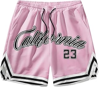 Shorts Deportivos Hombre, Corte Clásico y Relajado, Pantalon Baloncesto, Estampado de Letras California, Unisex, Cordón Ajustable, Ideales para Baloncesto, Gimnasio o Estilo Casual XS-XXL