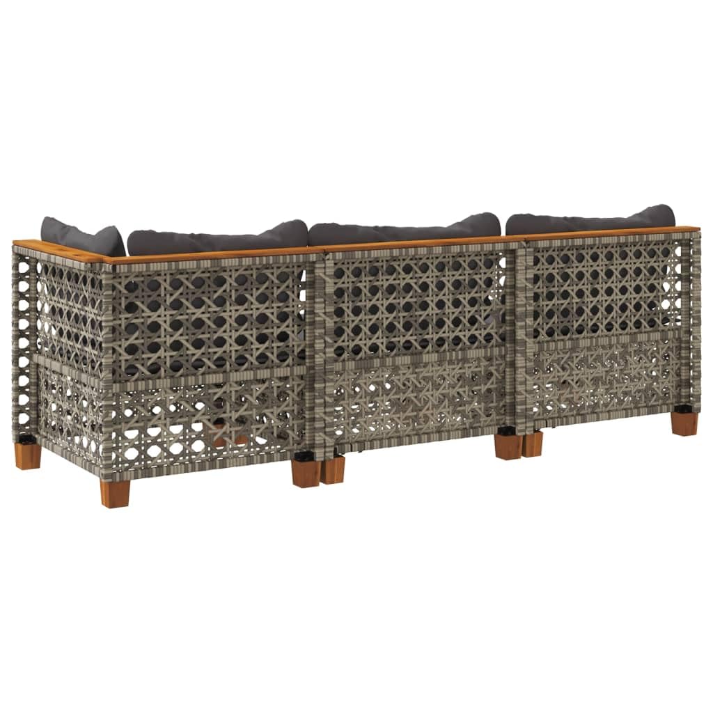 vidaXL Gartensofa 3-Sitzer, Gartensessel mit Kissen, Modular Loungesofa für Garten Terrasse, Sofa Garnitur Gartenmöbel, Grau Poly Rattan