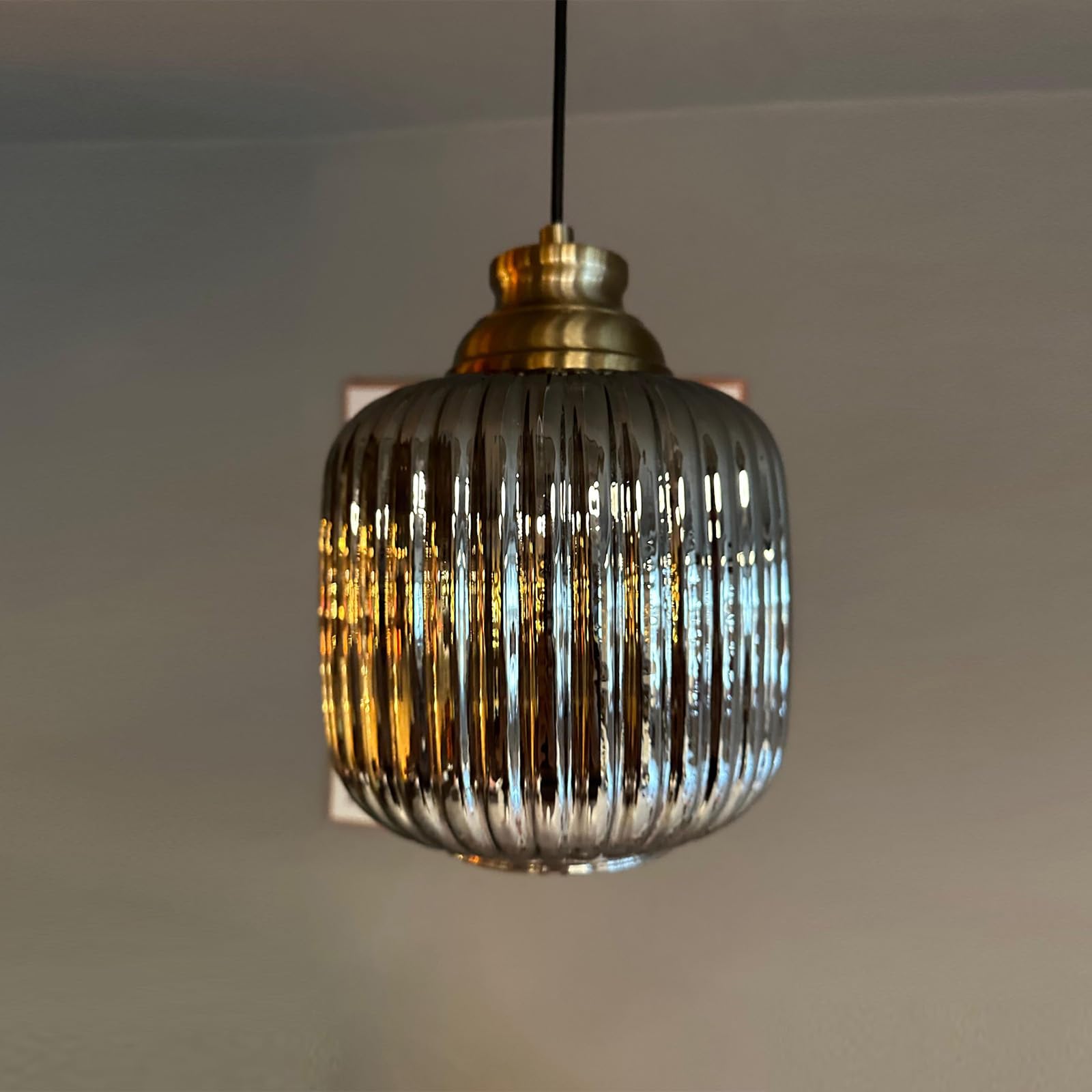 bamyum Mopa Hanging Lamp Glass, Pendant Light 20 cm, Modern Metal Kitchen Island Lights, E27 Glass Lamp Shades, Hanging Light for Living Room and Dining Room, Industrial Pendant Light