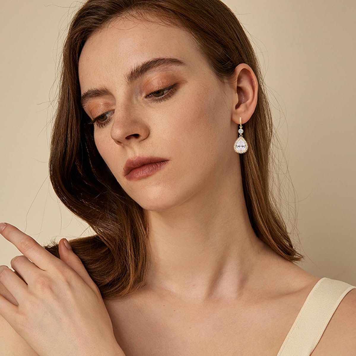 GULICX Crystal Jewelry Set for Women, Teardrop Statement Necklace and Sterling Silver Dangling Earrings Set, Wedding Prom Party Jewelry for Mother Bride Bridesmaids - Image 5