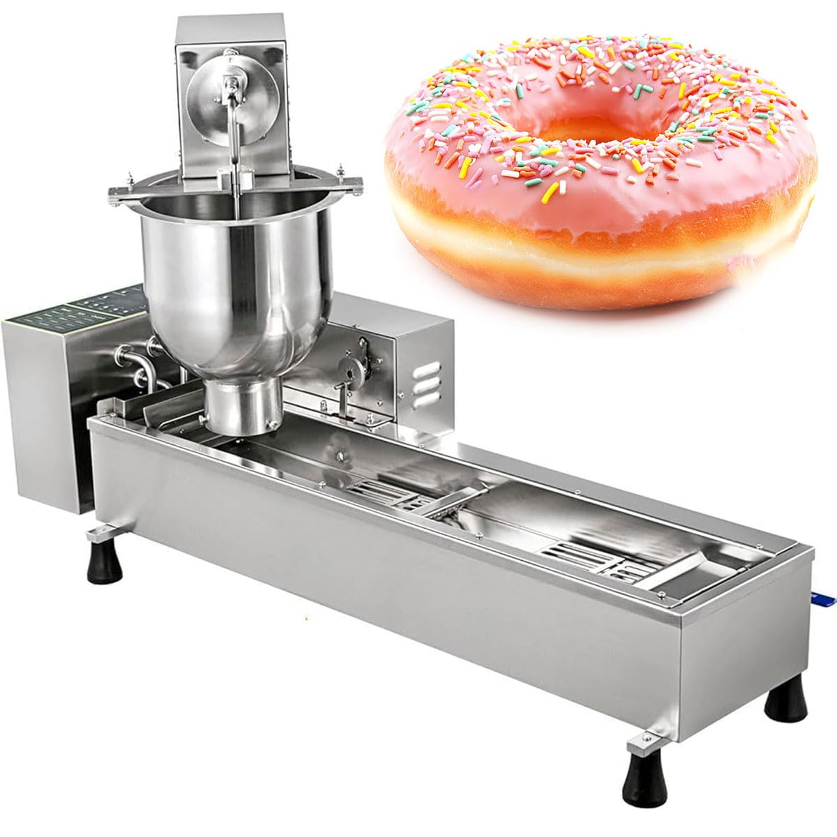 cendbirut Commercial Automatic Donuts Machine, Donuts Making Equipment, with 7L Hopper, Includes 3 Sizes Molds, Stainless Steel Fryer