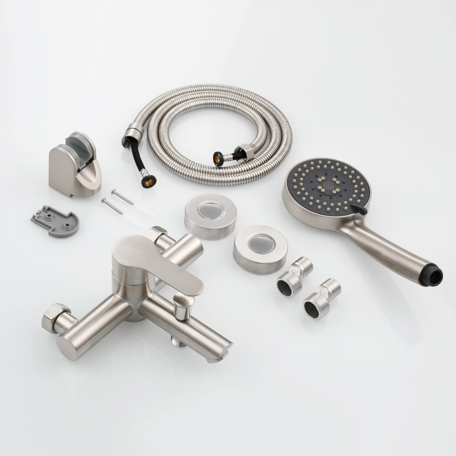 Tecmolog Aufputz Einhebel Wannenmischer-Dusche Set Edelstahl Badewannenarmatur mit Handbrause und Duschschlauch 1.5 m, Gebürstetes Nickel, SNA516F3