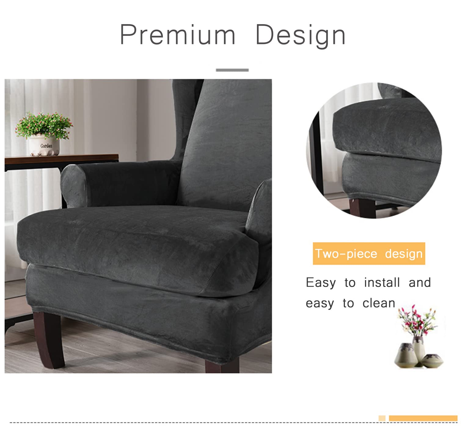 Stretch Ohrensessel Bezug Velvet Plüsch Sesselhusse Weich Dick Glatter Stoff Sesselbezug Waschbar Ohrensessel Überzug für Wohnzimmer -blau