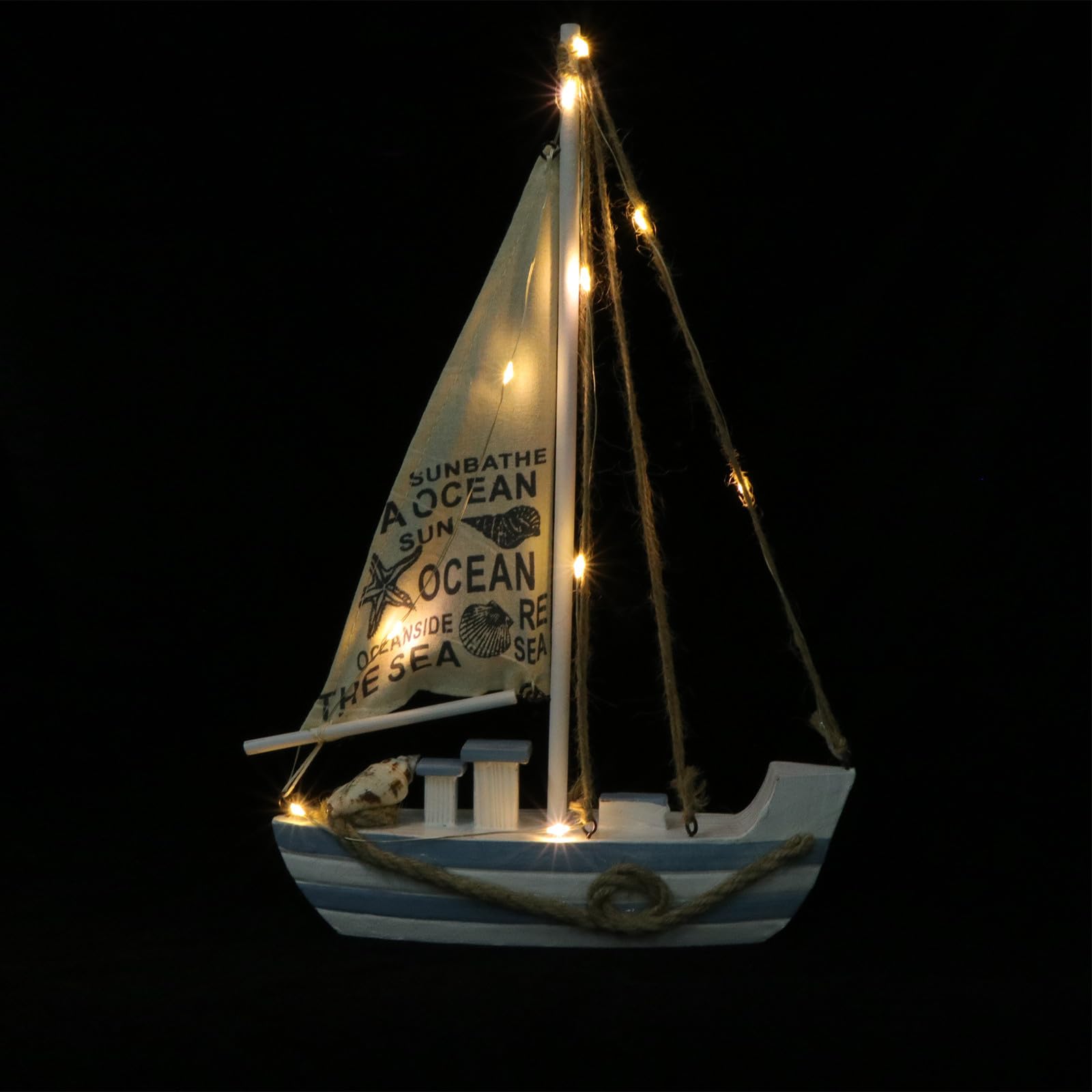 Adorno de madera tallada con luces LED de diseño artesanal mediterráneo para salón y comedor