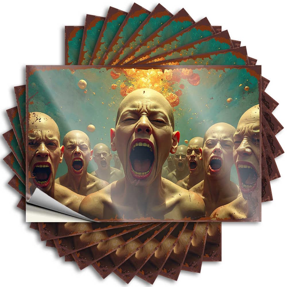 Group of Screaming People Underwater with Bubbles Hard Sweet - Vintage Home Decor Tattoos Self Adhesive Sticker(8X12CM)