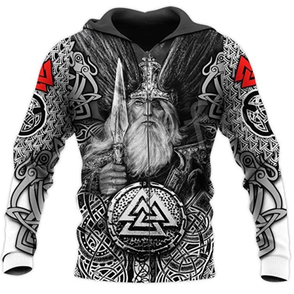 XININXIMEN Odin viking Ravens zip hoodie warriors Nordic Mythology Patten Casual Taille Plus zip up (S,Odin)