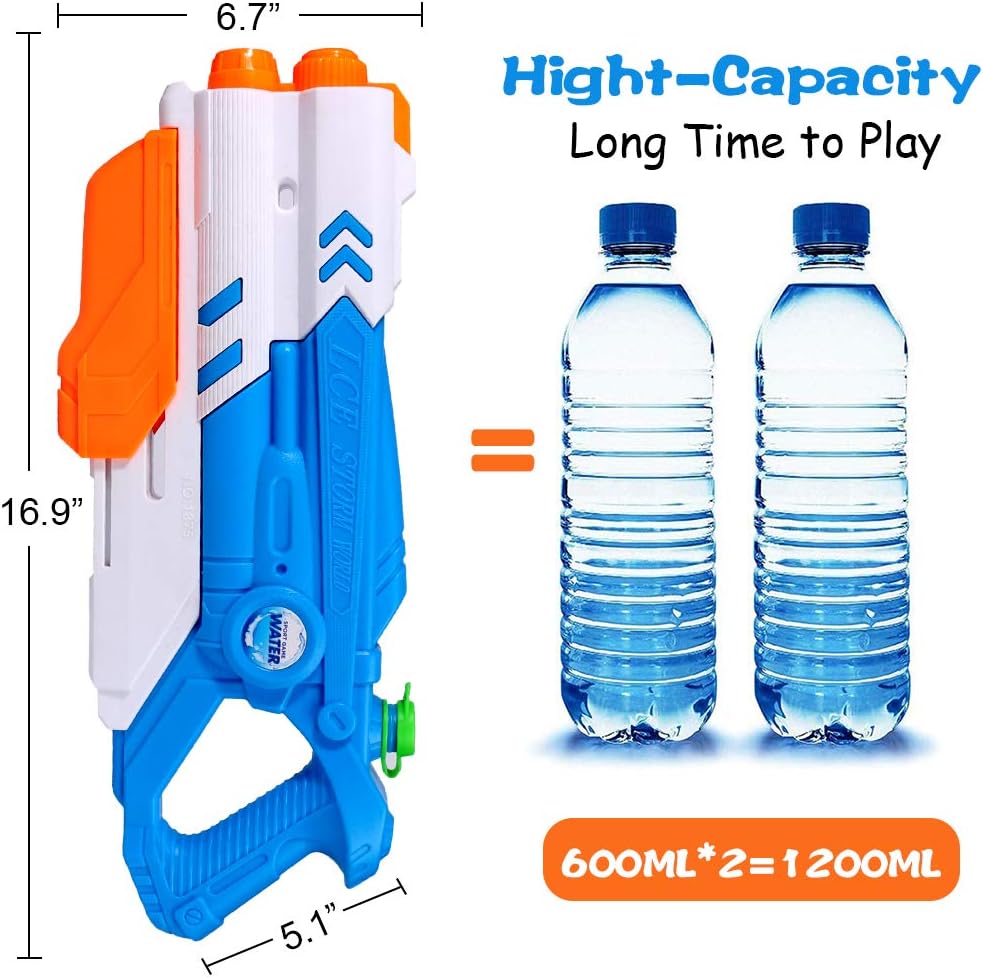 High Powered Water Guns, 35 Feet Long Range Water Squirt for Kids and Adults, 1200CC 2 Pack Squirt Guns for Swimming Pools Party Outdoor Beach Sand