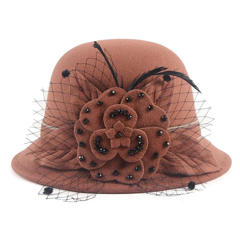 SaoBiiu Lusso Fedoras Cappelli Donne Autunno Lana Bombetta Inverno Matrimonio Fedora Cappello Floreale Chiesa Fascinators Elegante Feltro Cap