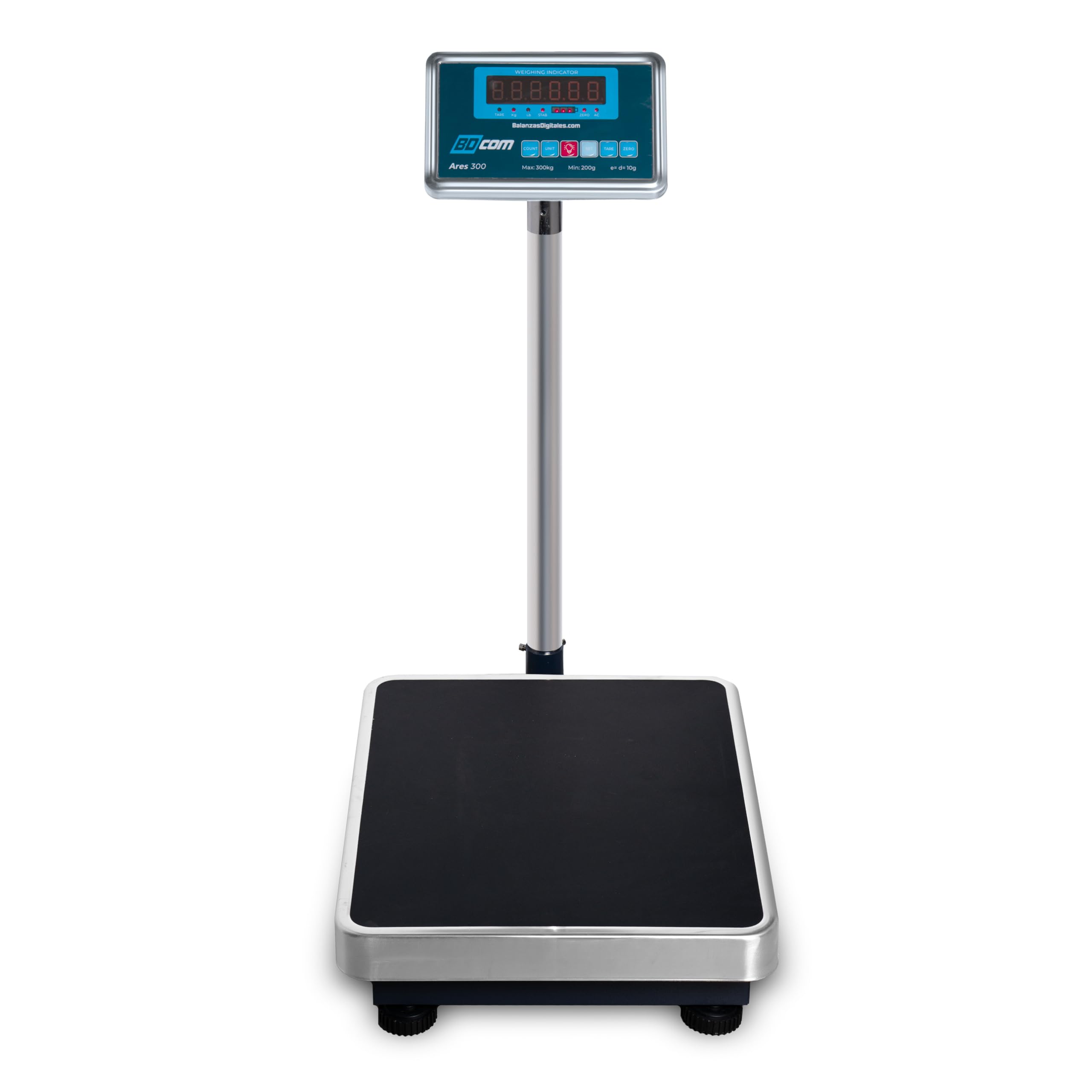 BDcom - AR2-300 - Báscula industrial de 300Kg (plato de 52x42cm) batería interna, puerto RS232 para conexión a PC o impresora. Función Tara y Cuentapiezas.