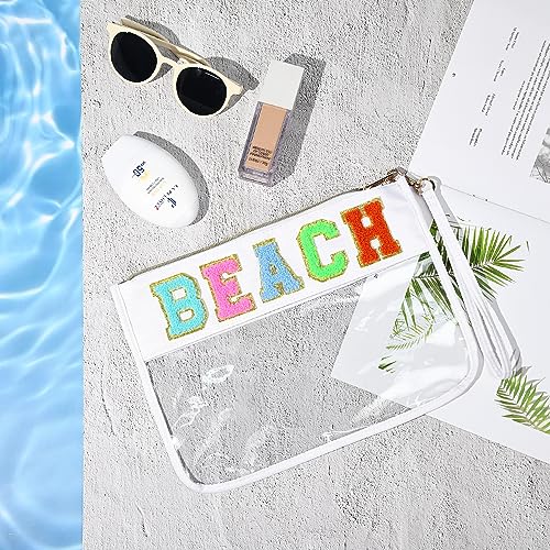 Beach Bag Chenille Letter Makeup Bag Clear Travel Zipper Nylon Cosmetic Pouch Sunscreen Toiletry Bag Beach essentials summer Travel Gifts for Women4
