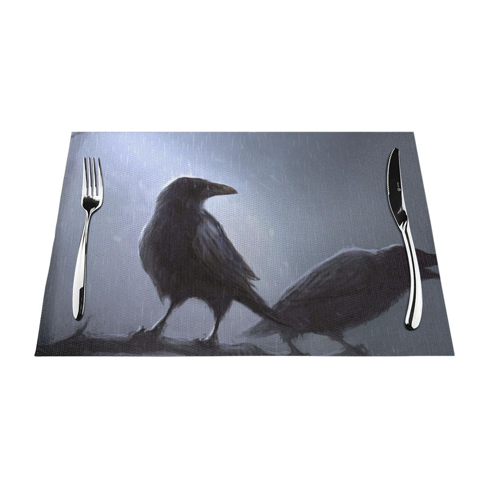 PVC Placemat Set of 6 PCS, 45x30 CM, Ravens Printed Non-Slip Heat Resistant Place Mats for Kitchen Dining Table Indoor Outdoor