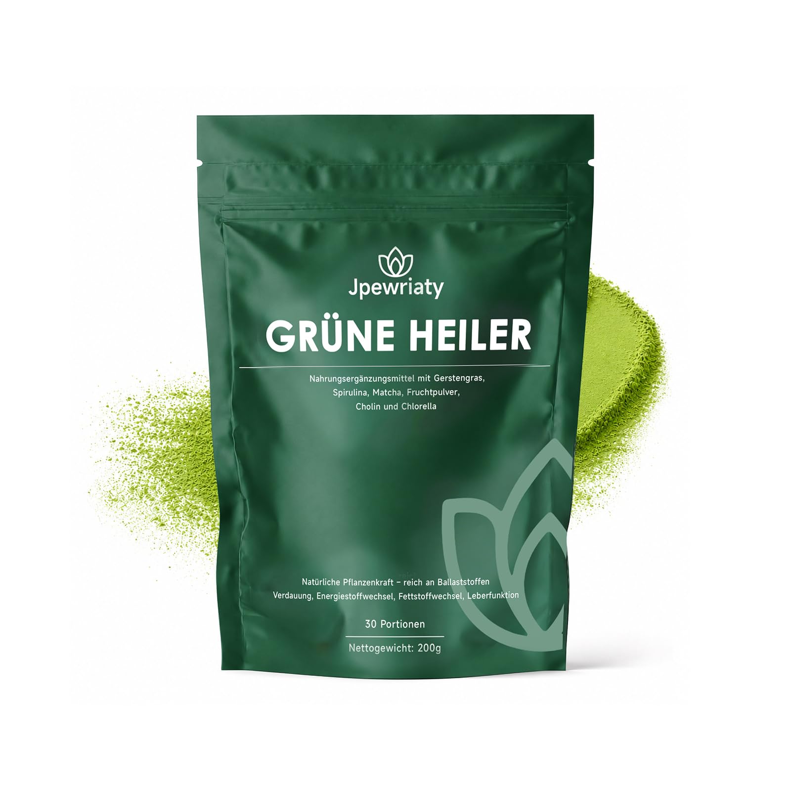 Grüne Entgiftungspulver – 200g Superfood Pulver Helfer, Greens Pulver Helfer mit Matcha, Spirulina, Weizengras & Heidelbeeren, Rich in Macronutrients & Fiber, Vegan für Smoothies & Shakes