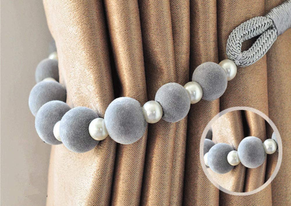 LIJUCAI 2 pièces/Ensemble embrasses pour Rideaux Corde embrasses pour Rideaux en Velours Perle Rideau décor Accessoires Clips Porte-Rideaux pour drapé, 4