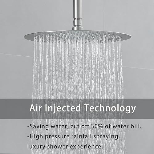 Miniatura 52 de Sistema de ducha de oro cepillado de 12 pulgadas, mezclador de lluvia de lujo, sistema de cabezal de ducha de lluvia de techo