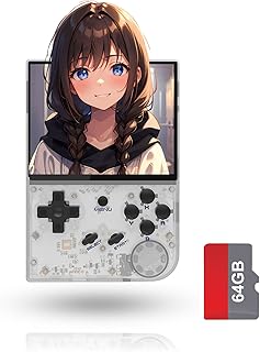 RG35XX Handheld Game Console, 3.5 HD Screen Retro Gaming System Support TV Output Portable 2100mAh Rechargeable Battery with 5000+ Classic Games(64GB)-Transparent White||64GB