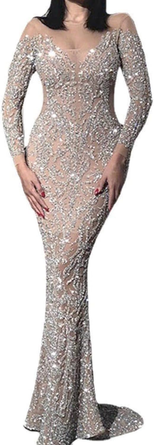 2025 Spring Women's Hot Stamped Long Sleeve Slim Fit Sexy Dress Banquet Evening