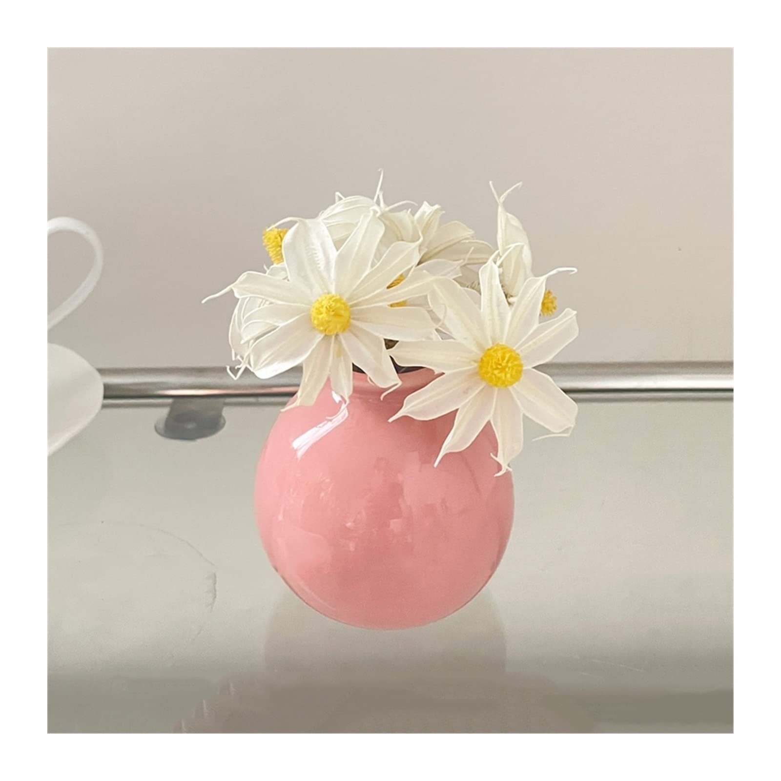 Bzgpmfud Pink Vase Desktop Flower Mini Wide-Mouth Ceramic Small Hydroponic Dry Decoration Round And Lovely(Pink)