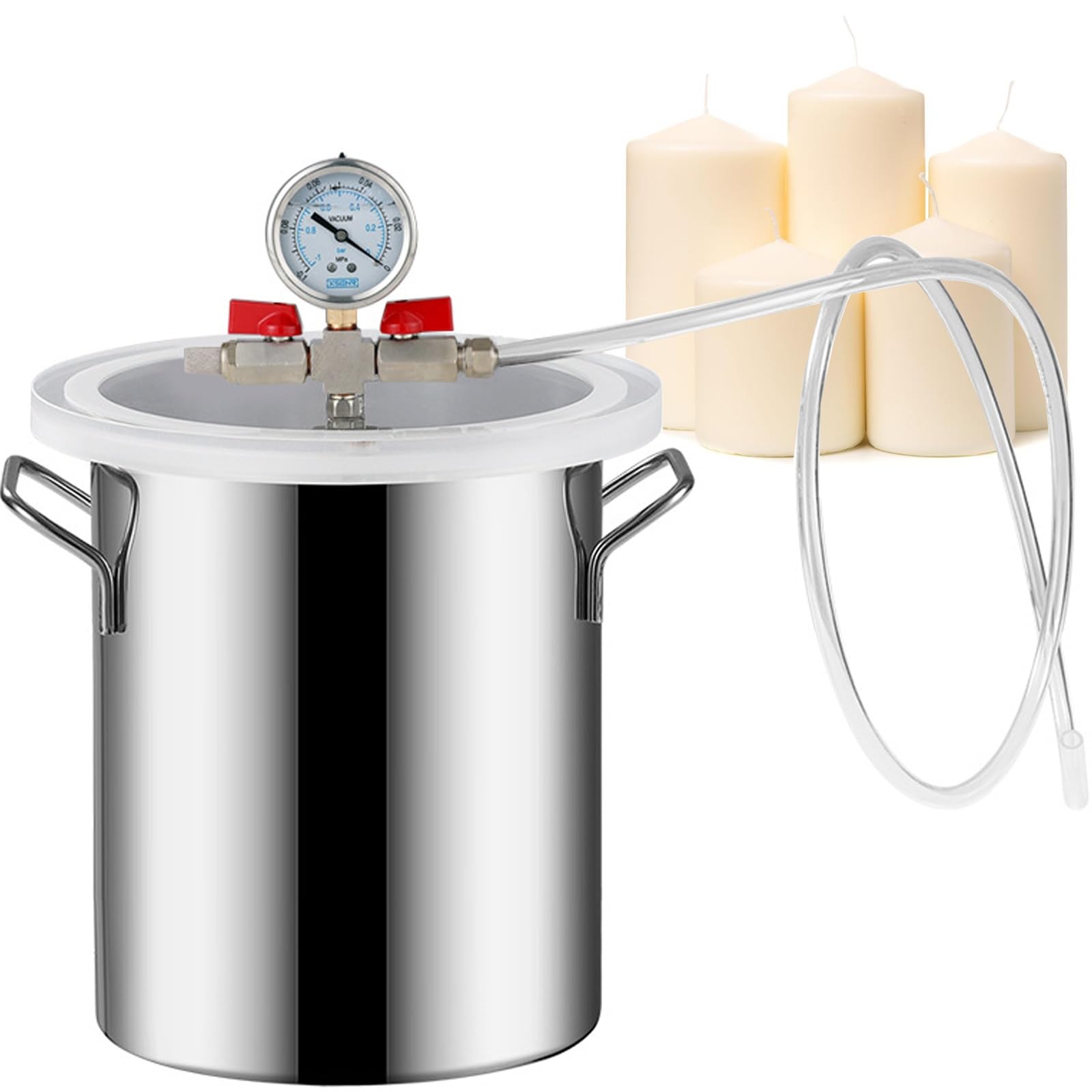FHRKA Stainless Steel Vacuum Chamber, 6L-100L Large Dia Vacuum Degassing Chamber with Tempered Glass Lid for Resin Casting (51L)