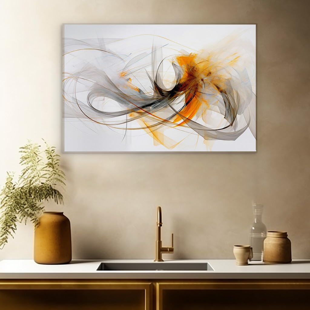 Canvas for Living room. Whirling Energy: Dynamic Interplay of Orange and Gray Lines in Abstract Art, 27 x 18 inch Canvas Wall Art - Geometric Harmony - Modern Home Decor - 69x46 cm (27x18 inch)