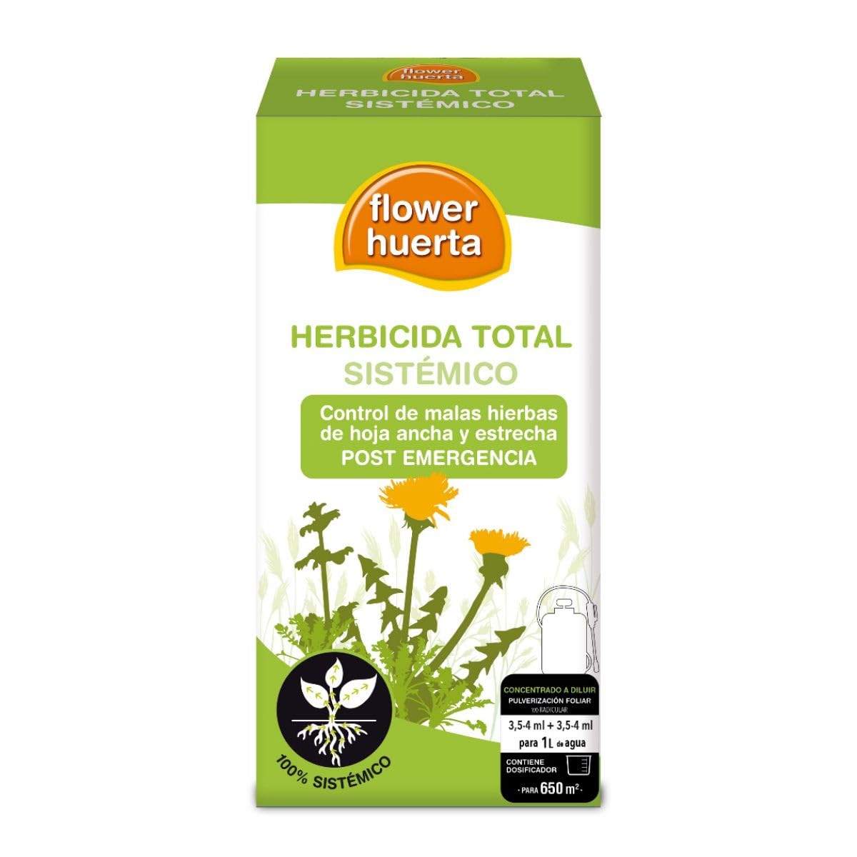 HERBICIDA Total Sistémico DUOPACK Flower Huerta Control Malas Hierbas Anuales y Perennes de Hoja Ancha, Gramíneas Anuales y vivaces Post-​Emergencia 650 m² - PACK HERBITEX 100 ml + PEPTIL 100 ml