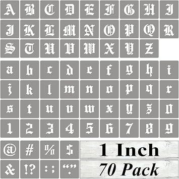 1 Inch Alphabet Letter Stencils for Painting - 70 Pack Old English Letter Stencil Templates with Numbers and Signs for Painting on Wood, Reusable Letters Stencils for Chalkboard Wood Signs & Wall Art