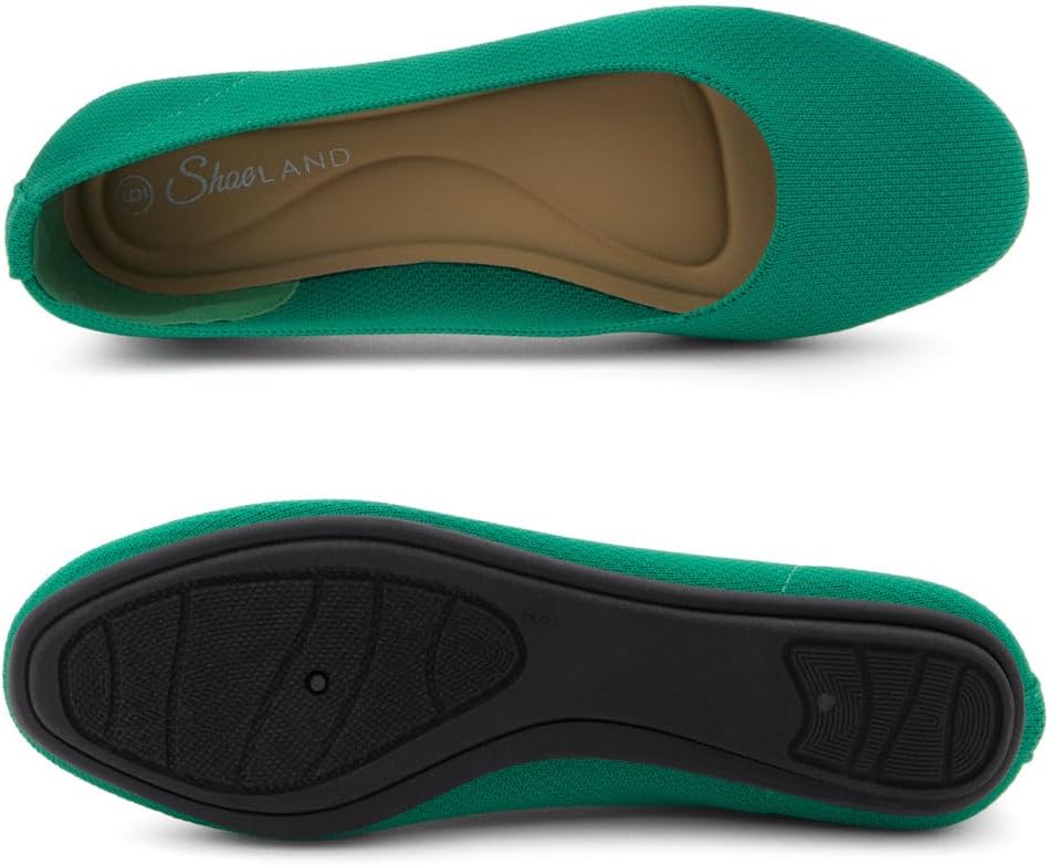 Shoe Land Flats for Women – Knit Ballet Flats, Soft Square Toe Slip-On Flat Shoes with Memory Foam, Foldable Lightweight Comfort for Work Travel Daily Wear