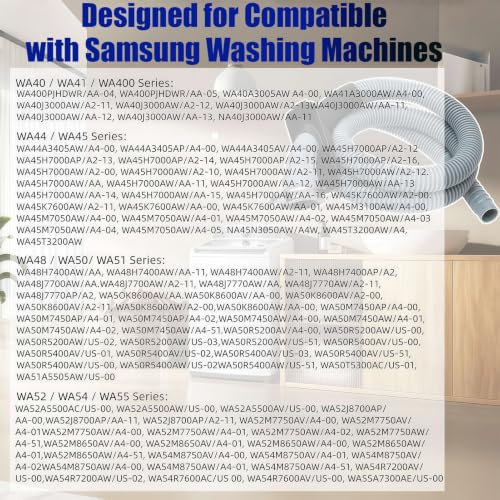 Image of DC97-18682D, DC97-18682C Washer Drain Hose - Compatible with Samsung | Replaces DC97-18682A DC97-18682E DC97-18682B DC67-00808A DC61-03947A, Fits WA50M7450AW WA45T3200AW WA45H7000AW Drain Hose