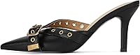Dsevht Women's Black Kitten Heel Mules - Pointed Toe Studded Bow Slip-On Stiletto Pumps, 2.3" Vintage Dressy Heels